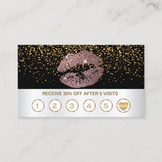 Roos Glitter Lips Loyalty-kaarten op zwart-wit Klantenkaartje (Voorkant)