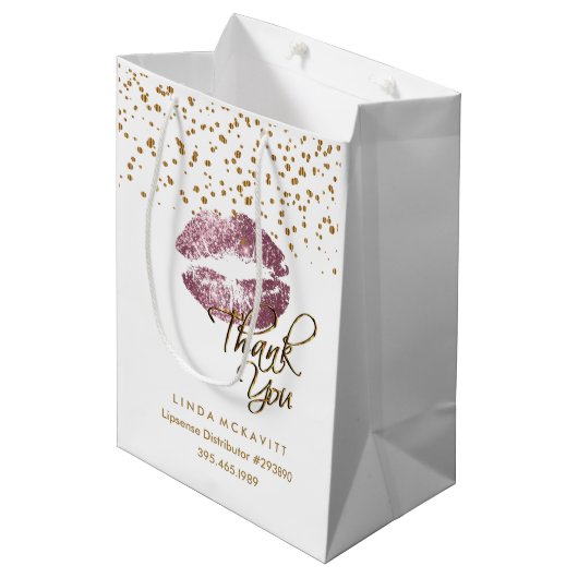 Roos Glitter Lipstick op wit - Dank u Medium Cadeauzakje (Voorkant Gekanteld)