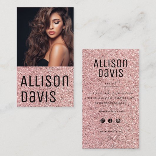 Roos Glitter Modern Minimalistisch Eenvoudig Visitekaartje (Voorkant / Achterkant)