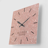 Roos Glitter Modern Vierkante Klok (Hoek)