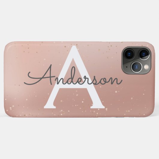 Roos Glitter Monogram Naam Case-Mate iPhone Case (Achterkant (horizontaal))