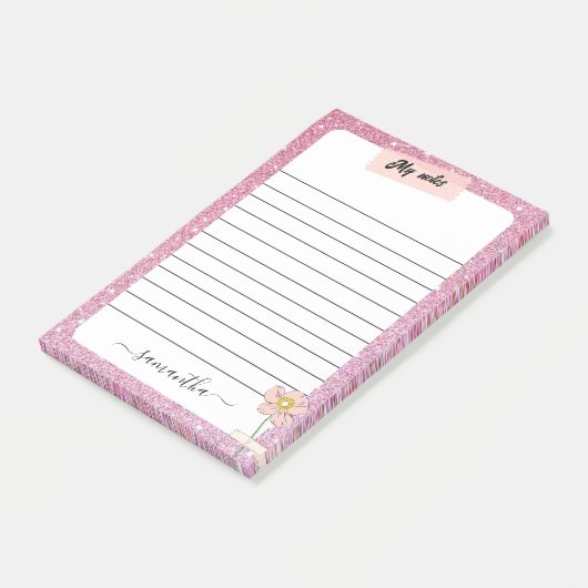 Roos Glitter Monogram Naam Post-it® Notes (Schuin)