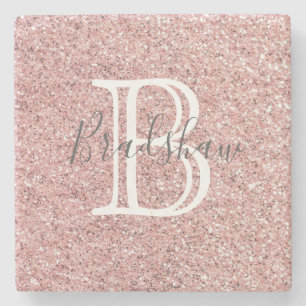 Roos Glitter Monogram Naam Stenen Onderzetter