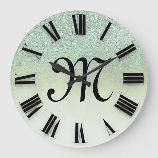 Roos Glitter Monogrammen Roman Numbers Grote Klok (Voorkant)