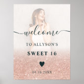 Roos glitter ombre foto Sweet 16 welkom Poster (Voorkant)