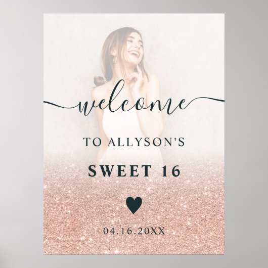Roos glitter ombre foto Sweet 16 welkom Poster (Voorkant)