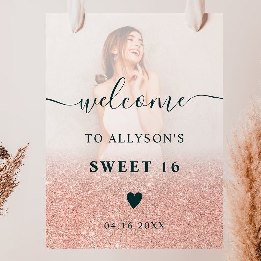 Roos glitter ombre foto Sweet 16 welkom Poster