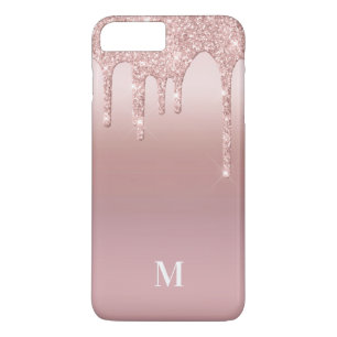 Roos Glitter Ombre Roze Blush Monogram iPhone 8/7 Plus Hoesje