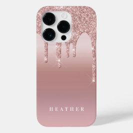 Roos Glitter Ombre Roze Blush Naam Case-Mate iPhone 14 Pro Hoesje