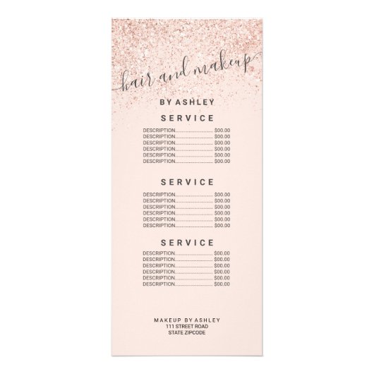 Roos glitter pastel roze prijs reclamekaart (Voorkant)