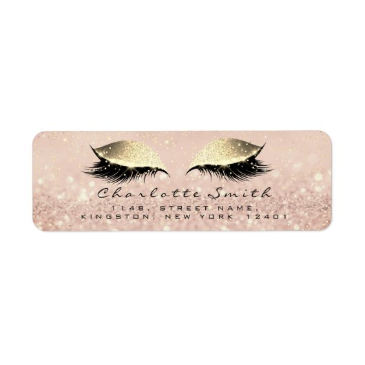 Roos Glitter RSVP Return Address Eye Lashes Makeup Etiket (Voorkant)
