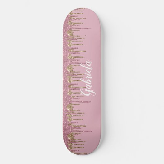 Roos Glitter Skateboard w / Naam (Voorkant)