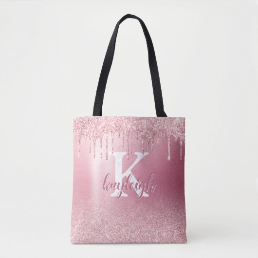Roos Glitter Sparkle Borkle geborsteld Metaal Mono Tote Bag (Voorkant)