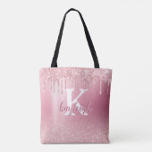 Roos Glitter Sparkle Borkle geborsteld Metaal Mono Tote Bag (Achterkant)