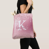 Roos Glitter Sparkle Borkle geborsteld Metaal Mono Tote Bag (Dichtbij)