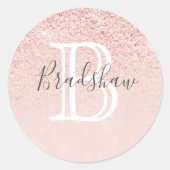 Roos Glitter Sparkles Monogram Naam Ronde Sticker (Voorkant)