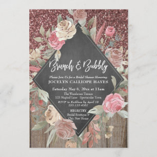 Roos Glitter Wood Floral Chalkboard Brunch Bubble Kaart
