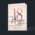 Roos God & Blush Roze 18e verjaardag Kaart<br><div class="desc">De moderne 18e verjaardagskaart is voorzien van diamantroze lijst,  roos gouden nummer 18 op een blush roze achtergrond en typografie script 'Happy Birthday'. Personaliseer met een naam.</div>