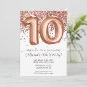 Roos Gold 10e verjaardagsfeestuitnodiging Kaart (Staand voorkant)