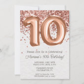 Roos Gold 10e verjaardagsfeestuitnodiging Kaart (Voorkant)