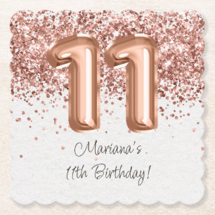 Roos Gold 11e verjaardagsfeestje Kartonnen Onderzetters