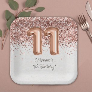 Roos Gold 11e verjaardagsfeestje Papieren Bordje