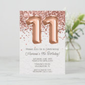 Roos Gold 11e verjaardagsfeestuitnodiging Kaart (Staand voorkant)