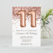 Roos Gold 11e verjaardagsfeestuitnodiging Kaart (Staand voorkant)