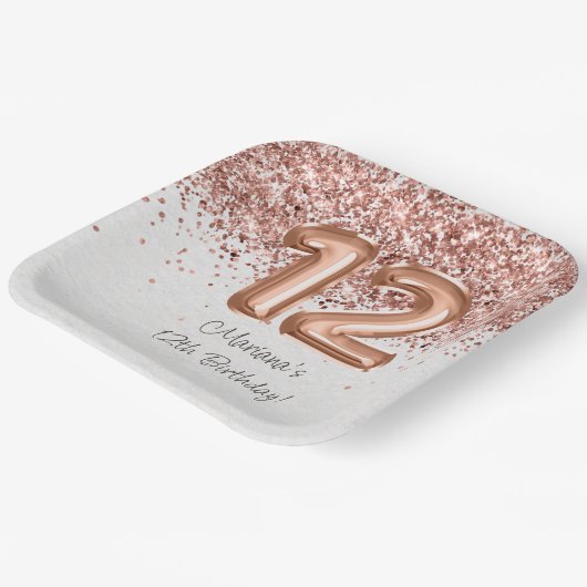 Roos Gold 12e verjaardagsfeestje Papieren Bordje (Gebogen)