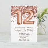 Roos Gold 12e Verjaardagsfeestuitnodiging Kaart (Staand voorkant)