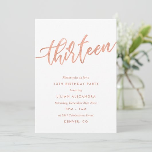 Roos Gold 13e uitnodiging | Faux-Folie (Staand voorkant)