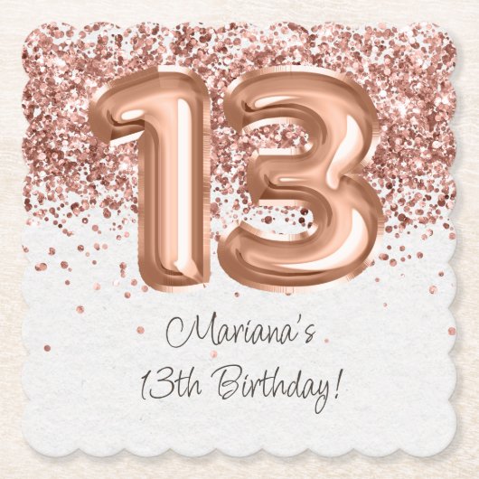 Roos Gold 13e verjaardagsfeestje Kartonnen Onderzetters (Voorkant)