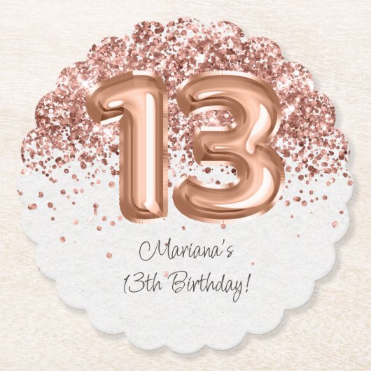 Roos Gold 13e verjaardagsfeestje Kartonnen Onderzetters (Voorkant)