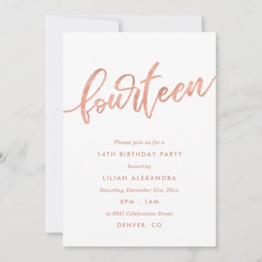Roos Gold 14e uitnodiging | Faux-Folie (Voorkant)