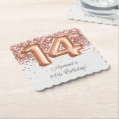 Roos Gold 14e verjaardagsfeestje Kartonnen Onderzetters (Gebogen)