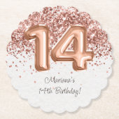 Roos Gold 14e verjaardagsfeestje Kartonnen Onderzetters (Voorkant)