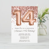 Roos Gold 14e verjaardagsfeestuitnodiging Kaart (Staand voorkant)
