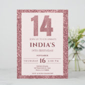 roos Gold 14e verjaardagsuitnodiging Kaart (Staand voorkant)