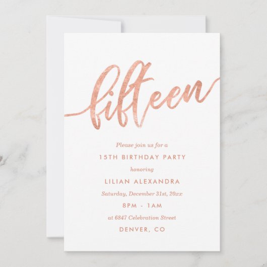 Roos Gold 15e uitnodiging | Faux-Folie (Voorkant)