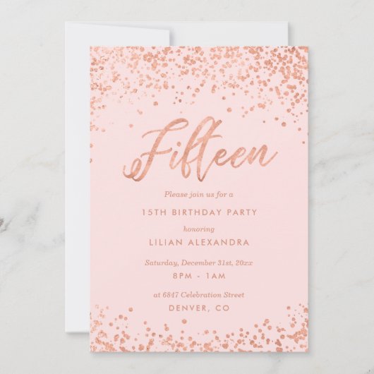 Roos Gold 15e verjaardag Uitnodiging tot Folie (Voorkant)