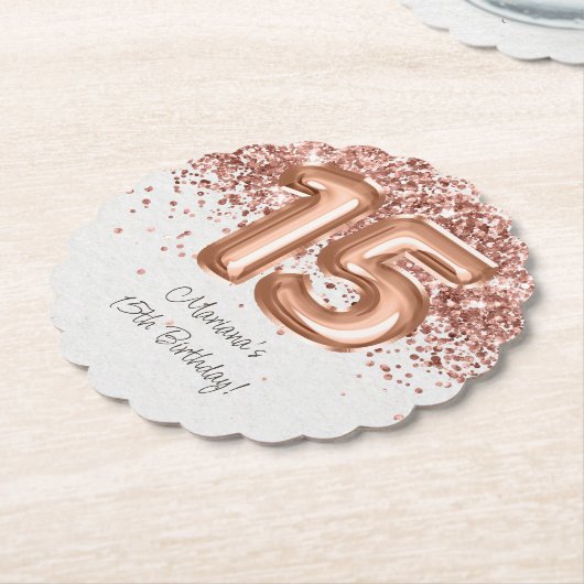 Roos Gold 15e verjaardagsfeestje Kartonnen Onderzetters (Gekanteld)