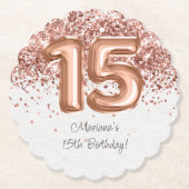 Roos Gold 15e verjaardagsfeestje Kartonnen Onderzetters (Voorkant)