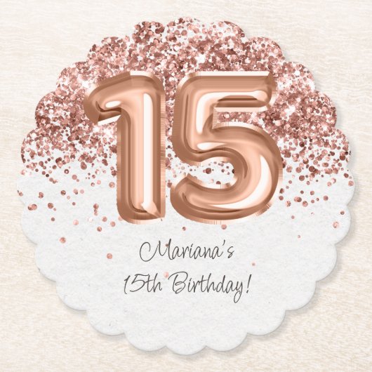 Roos Gold 15e verjaardagsfeestje Kartonnen Onderzetters (Voorkant)
