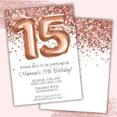 Roos Gold 15e verjaardagsfeestuitnodiging Kaart