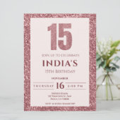 roos Gold 15e verjaardagsuitnodiging Kaart (Staand voorkant)