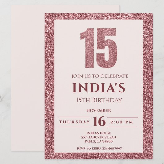 roos Gold 15e verjaardagsuitnodiging Kaart (Voorkant / Achterkant)