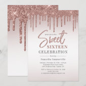 Roos Gold 16e Verjaardag Script Party Kaart (Voorkant / Achterkant)