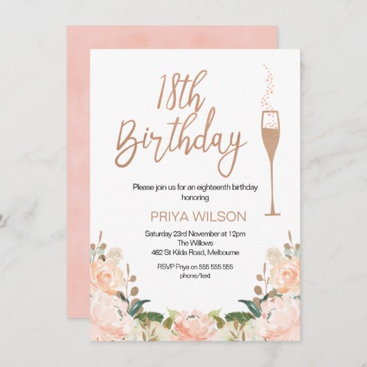 Roos Gold 18e uitnodiging (Voorkant / Achterkant)
