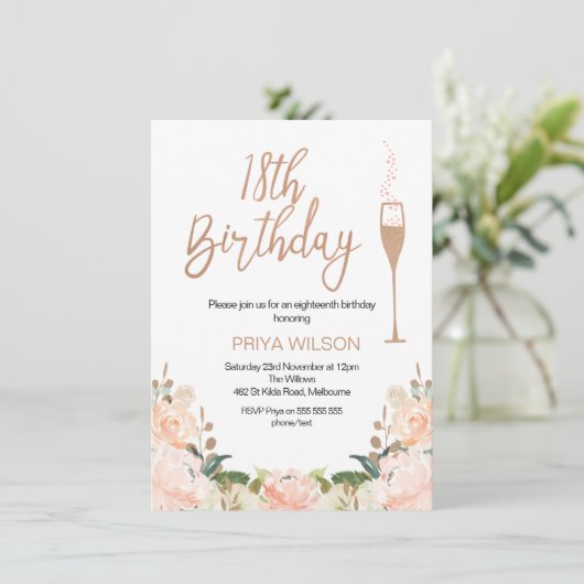 Roos Gold 18e uitnodiging (Staand voorkant)
