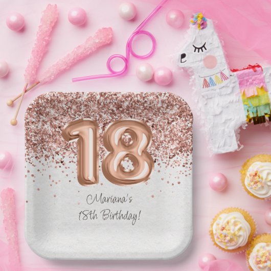 Roos Gold 18e verjaardagsfeestje Papieren Bordje (Feest)